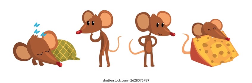 Funny Mouse Little Animal Character Engaged in Different Activity Vector Set