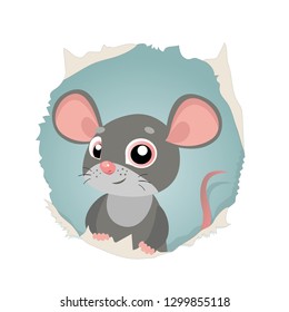 Funny Mouse Looking Out Of Hole In Paper Vector On A White Background. Funny Animal Cartoon Character Illustration. Cute Cartoon Rat Vector.

