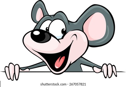 funny mouse peeking from behind a white surface - vector illustration