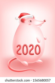 Funny mouse or rat symbol of New Year greeting card. Holiday gradient mesh illustration.