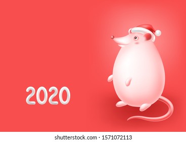 Funny mouse or rat symbol of New Year greeting card. Holiday gradient mesh illustration.