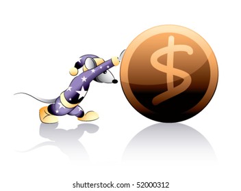 Funny mouse rolls a coin