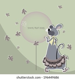 Funny mouse in a skirt with a balloon