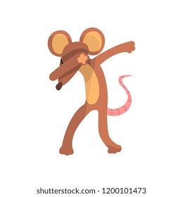 Funny mouse standing in dub dancing pose, cute cartoon animal doing dubbing vector Illustration on a white background