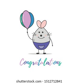 Funny mouse symbol of 2020. Banner for your design. Hand-drawn funny mouse celebration characters isolated on a white background. For collection of stickers, greeting cards.