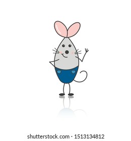 Funny mouse the symbol of 2020. Banner for your design. Hand-drawn funny mouse celebration characters isolated on a white background. For collection of stickers, greeting cards.