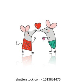 Funny mouse the symbol of 2020. Banner for your design. Hand-drawn funny mouse celebration characters isolated on a white background. For collection of stickers, greeting cards.