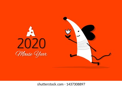 Funny mouse, symbol of 2020 year. Banner for your design