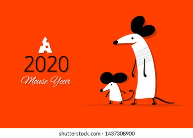 Funny mouse, symbol of 2020 year. Banner for your design