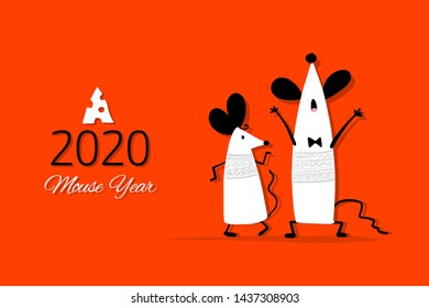 Funny mouse, symbol of 2020 year. Banner for your design