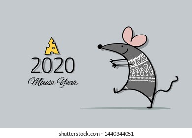 Funny mouse, symbol of 2020 year. Banner for your design