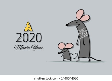 Funny mouse, symbol of 2020 year. Banner for your design