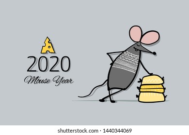 Funny mouse, symbol of 2020 year. Banner for your design