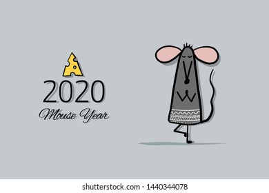 Funny mouse, symbol of 2020 year. Banner for your design