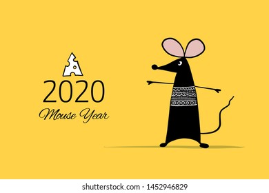 Funny mouse, symbol of 2020 year. Banner for your design