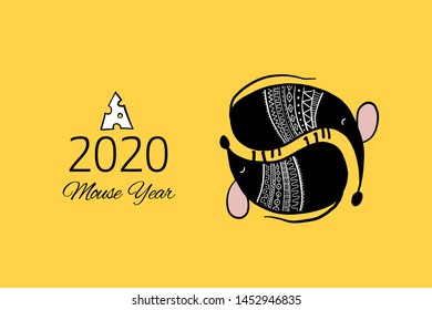Funny mouse, symbol of 2020 year. Banner for your design