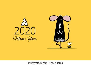 Funny mouse, symbol of 2020 year. Banner for your design