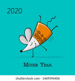 Funny mouse, symbol of 2020 year. Banner for your design