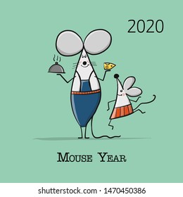 Funny mouse, symbol of 2020 year. Banner for your design