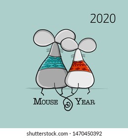 Funny mouse, symbol of 2020 year. Banner for your design