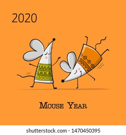 Funny mouse, symbol of 2020 year. Banner for your design