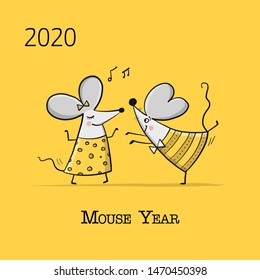 Funny mouse, symbol of 2020 year. Banner for your design