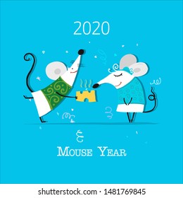 Funny mouse, symbol of 2020 year. Banner for your design