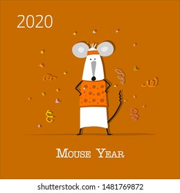 Funny mouse, symbol of 2020 year. Banner for your design
