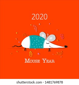 Funny mouse, symbol of 2020 year. Banner for your design
