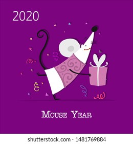 Funny mouse, symbol of 2020 year. Banner for your design