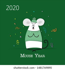 Funny mouse, symbol of 2020 year. Banner for your design
