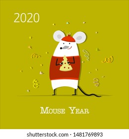 Funny mouse, symbol of 2020 year. Banner for your design