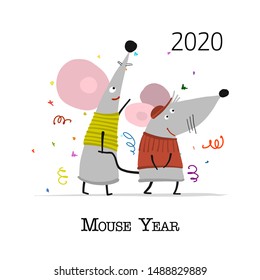 Funny mouse, symbol of 2020 year. Banner for your design