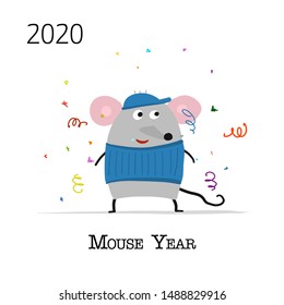 Funny mouse, symbol of 2020 year. Banner for your design
