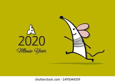 Funny mouse, symbol of 2020 year. Banner for your design