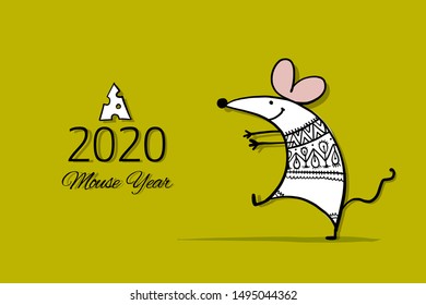 Funny mouse, symbol of 2020 year. Banner for your design