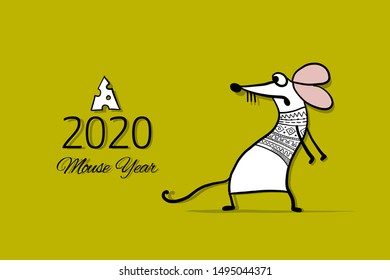 Funny mouse, symbol of 2020 year. Banner for your design