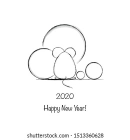 Funny mouse, symbol of 2020 year/ hand drawn vector illustration