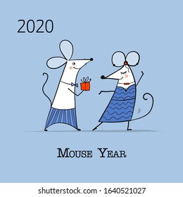 Funny mouse, symbol of 2020 year. Banner for your design. Vector illustration