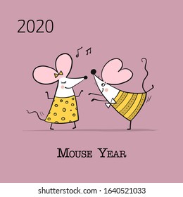 Funny mouse, symbol of 2020 year. Banner for your design. Vector illustration