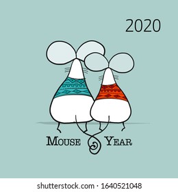 Funny mouse, symbol of 2020 year. Banner for your design. Vector illustration
