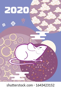 Funny mouse. Visual drawing of ad poster to Happy new year or Chinese new year banner with mouse.