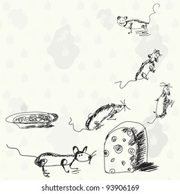 Funny mouses and cheese cartoon