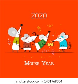 Funny mouses party, symbol of 2020 year. Banner for your design