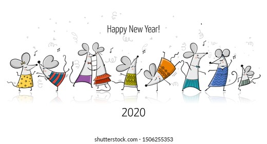 Funny mouses party, symbol of 2020 year. Banner for your design