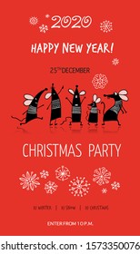Funny mouses party, symbol of 2020 year. Banner for your design. Vector illustration