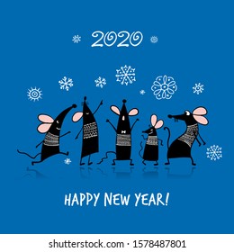 Funny mouses party, symbol of 2020 year. Banner for your design. Vector illustration