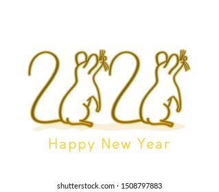Funny mouses, symbol of 2020 year.  Greeting card with inscription Happy New Year 2020. Holiday Vector Illustration With Lettering Composition.