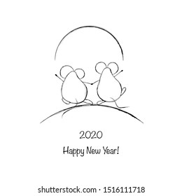 Funny mouses, symbol of 2020 year/ hand drawn vector illustration