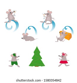 Funny mouses, symbol of 2020 year. Banner for your design.Merry Christmas and Happy New Year